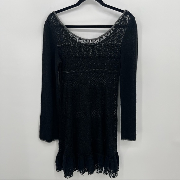 Free People M Black Lace Sheer Mini Dress - Picture 1 of 8